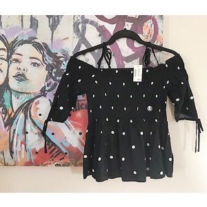 Woman’s Polka Dot Half Sleeve Lace Shirt